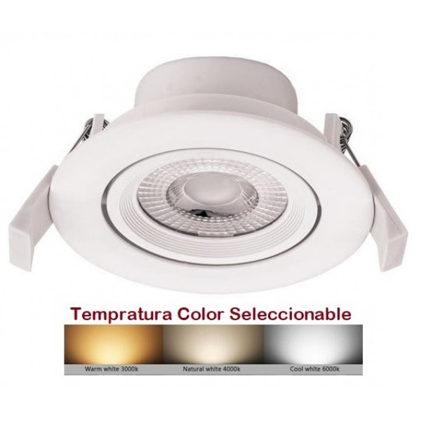 Foco Downlight LED Orientable Redondo Blanco Ø85mm 7w CCT Selecionable